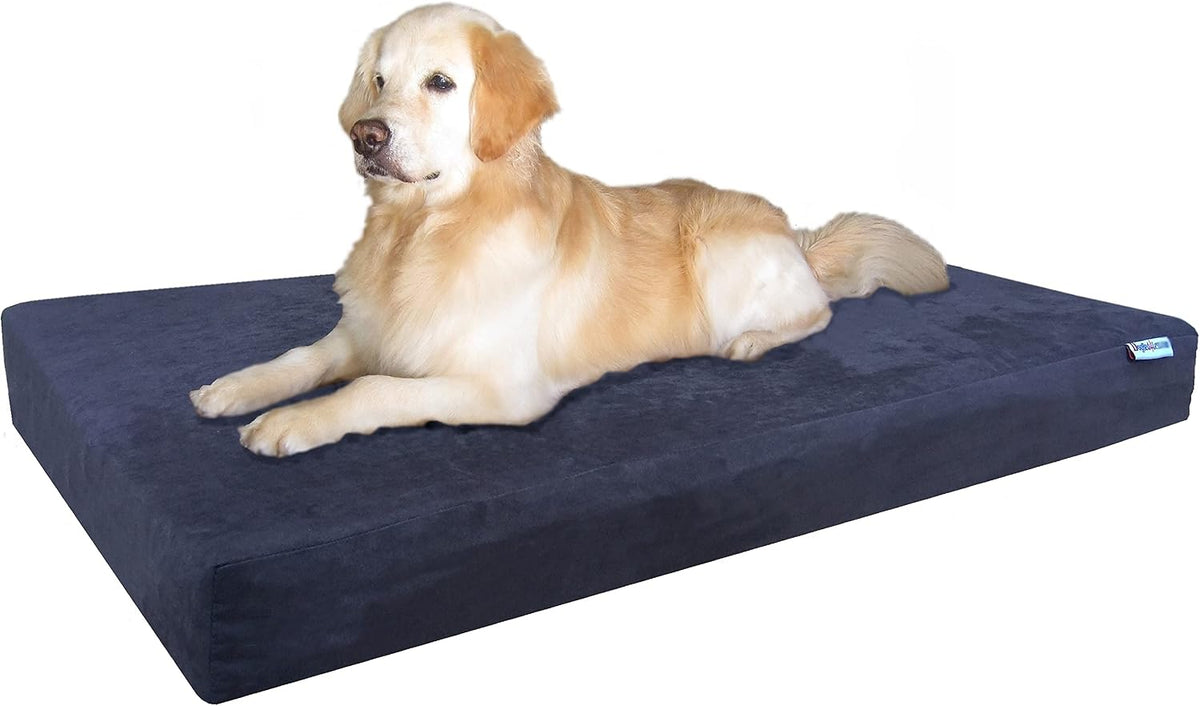 Orthopedic Dog Bed with Memory Foam for Medium Large Pet, Waterproof Liner, Washable Microsuede Gray Cover, 41X27X4 Inch (Fit 42X28 Crate)
