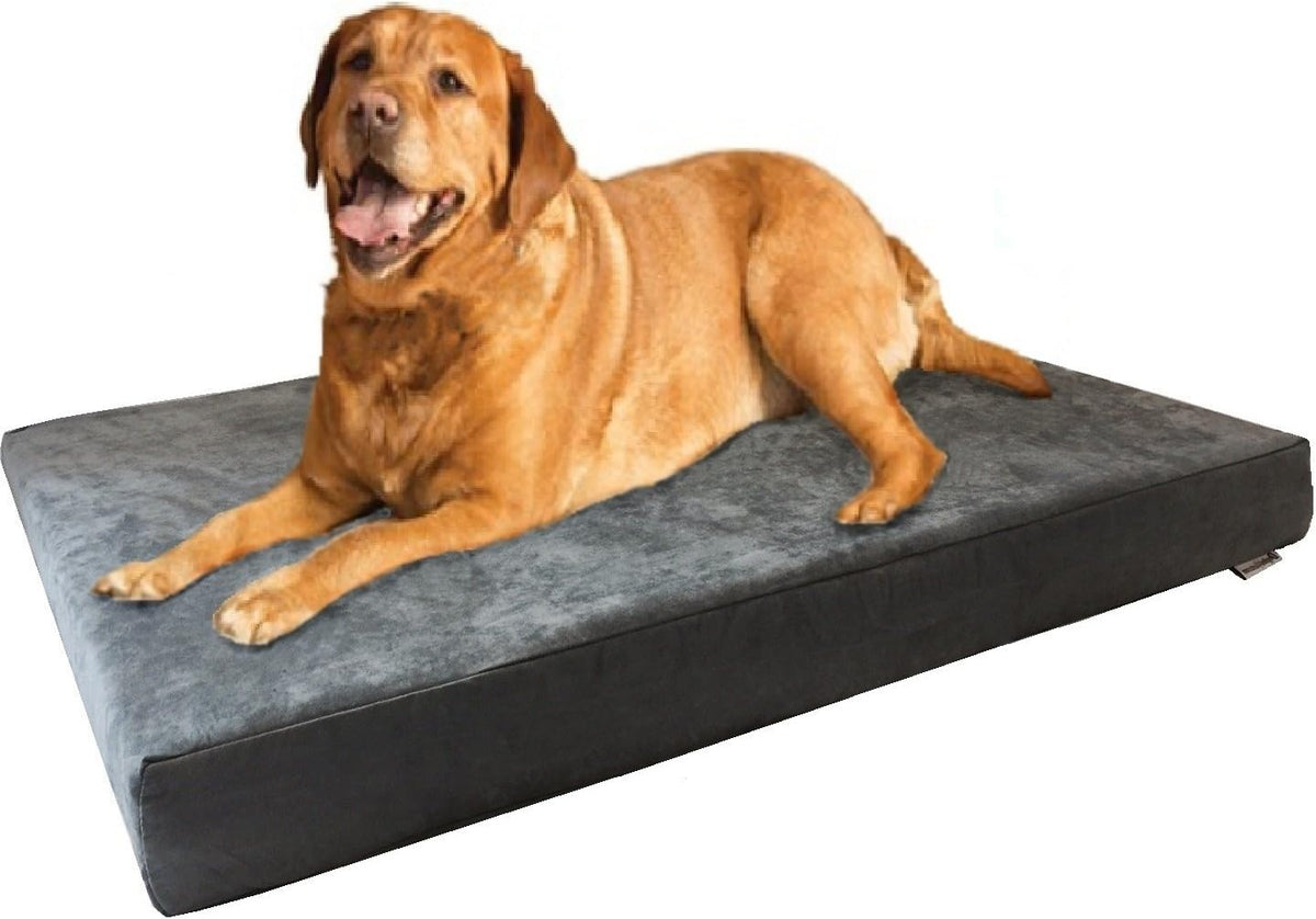 Orthopedic Dog Bed with Memory Foam for Medium Large Pet, Waterproof Liner, Washable Microsuede Gray Cover, 41X27X4 Inch (Fit 42X28 Crate)