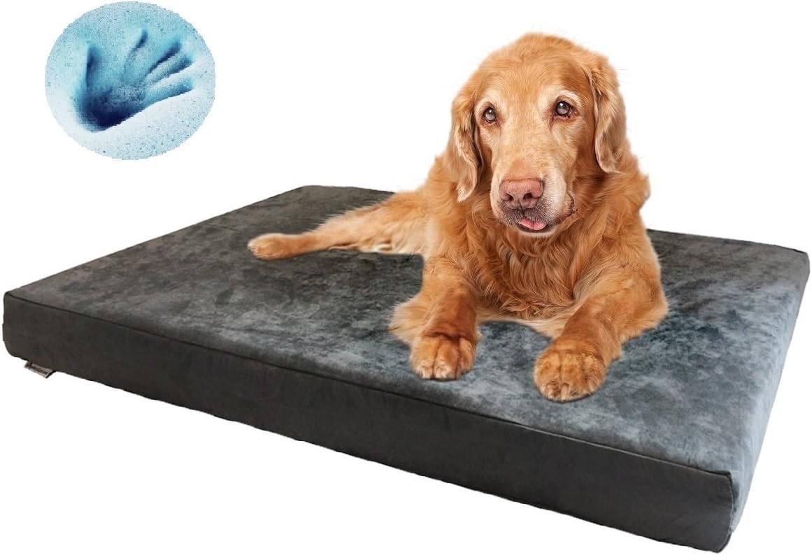 Orthopedic Dog Bed with Memory Foam for Medium Large Pet, Waterproof Liner, Washable Microsuede Gray Cover, 41X27X4 Inch (Fit 42X28 Crate)