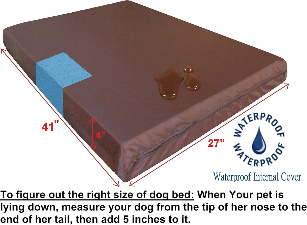 Orthopedic Dog Bed with Memory Foam for Medium Large Pet, Waterproof Liner, Washable Microsuede Gray Cover, 41X27X4 Inch (Fit 42X28 Crate)