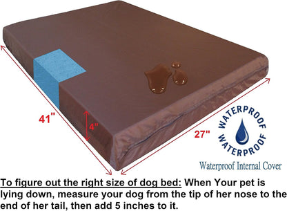 Orthopedic Dog Bed with Memory Foam for Medium Large Pet, Waterproof Liner, Washable Microsuede Gray Cover, 41X27X4 Inch (Fit 42X28 Crate)
