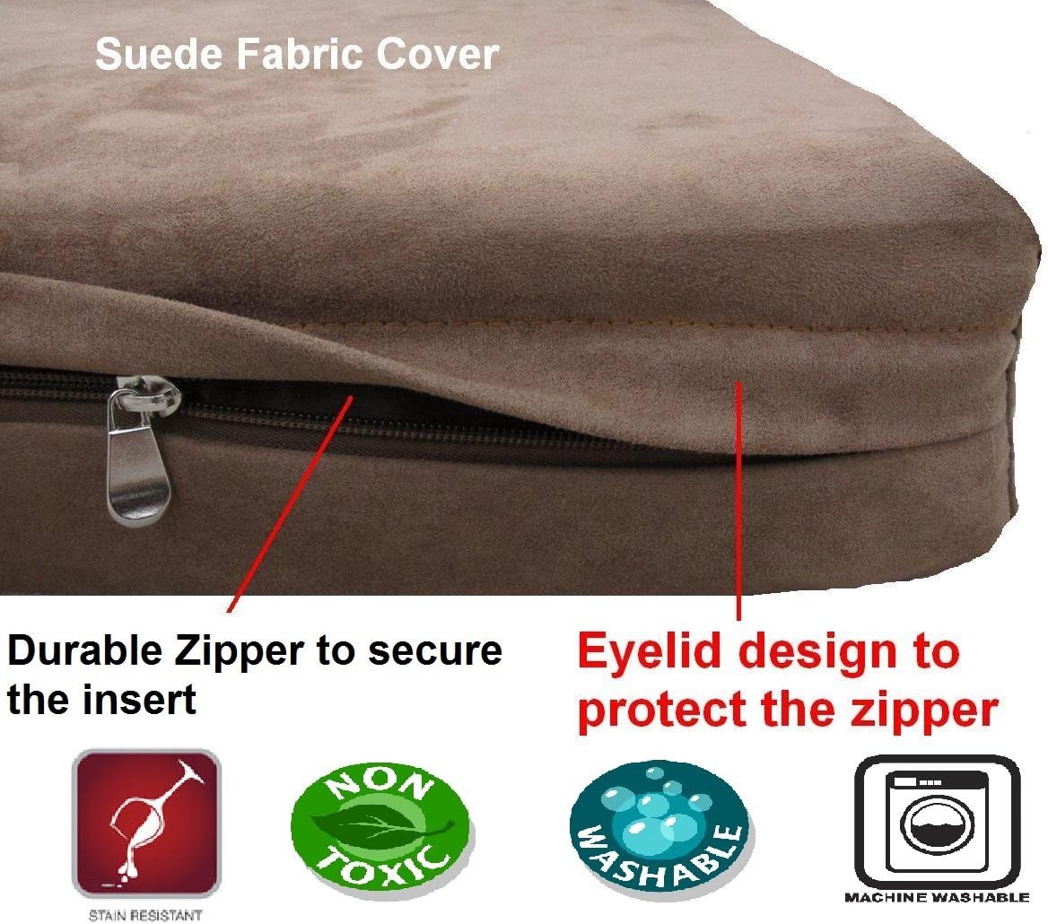 Orthopedic Dog Bed with Memory Foam for Medium Large Pet, Waterproof Liner, Washable Microsuede Gray Cover, 41X27X4 Inch (Fit 42X28 Crate)