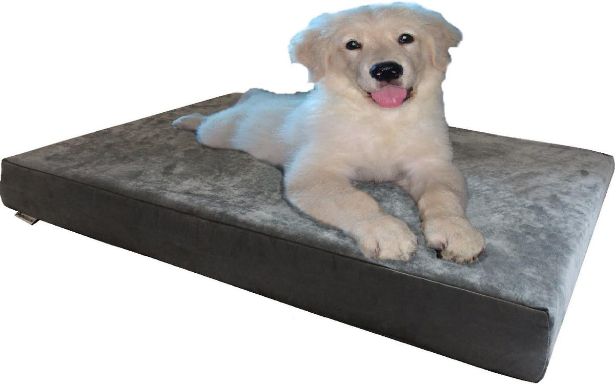 Orthopedic Dog Bed with Memory Foam for Medium Large Pet, Waterproof Liner, Washable Microsuede Gray Cover, 41X27X4 Inch (Fit 42X28 Crate)