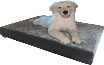 Orthopedic Dog Bed with Memory Foam for Medium Large Pet, Waterproof Liner, Washable Microsuede Gray Cover, 41X27X4 Inch (Fit 42X28 Crate)