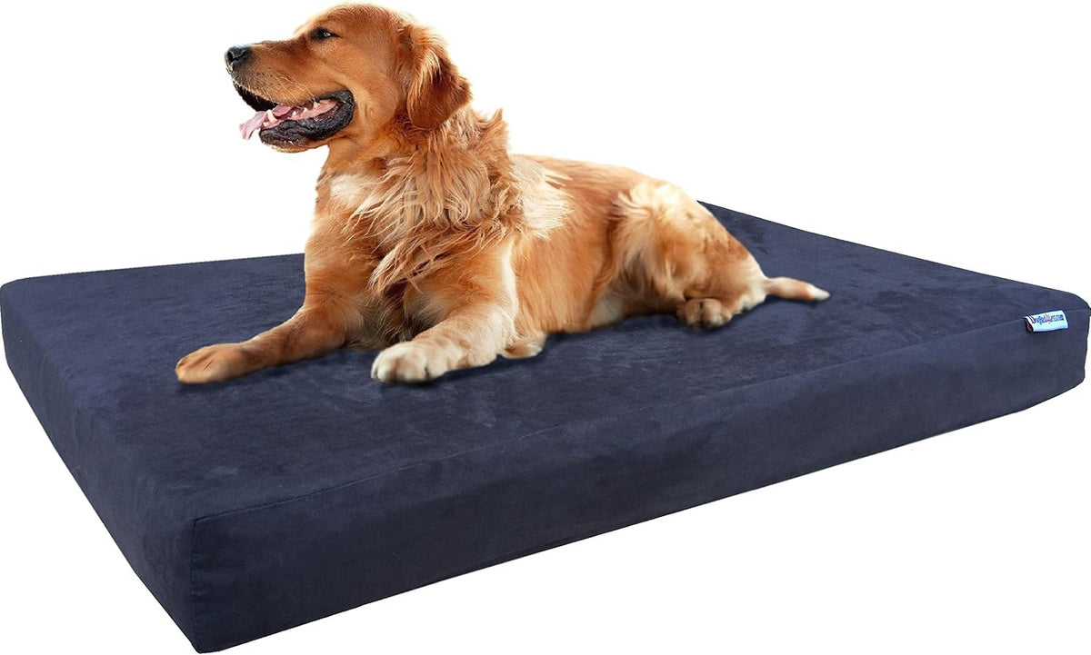 Orthopedic Dog Bed with Memory Foam for Medium Large Pet, Waterproof Liner, Washable Microsuede Gray Cover, 41X27X4 Inch (Fit 42X28 Crate)