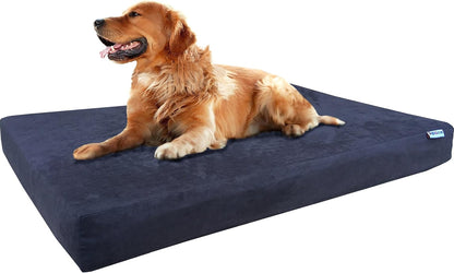 Orthopedic Dog Bed with Memory Foam for Medium Large Pet, Waterproof Liner, Washable Microsuede Gray Cover, 41X27X4 Inch (Fit 42X28 Crate)