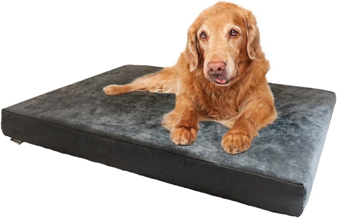 Orthopedic Dog Bed with Memory Foam for Medium Large Pet, Waterproof Liner, Washable Microsuede Gray Cover, 41X27X4 Inch (Fit 42X28 Crate)