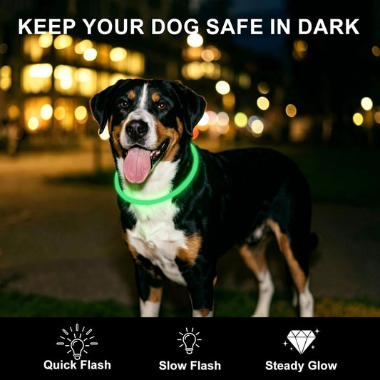 2-Pack LED Dog Collar, Light Up Dog Collars,Rechargeable Dog Lights for Night Walking，Universal, Reusable Safety Necklace for Small Medium Large Dogs Green&Blue