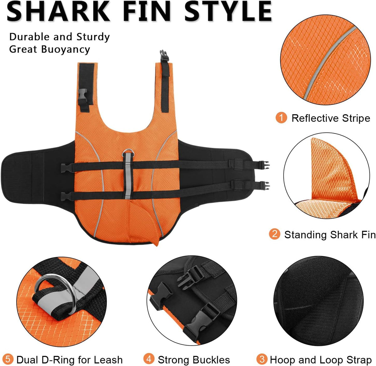 Ripstop Dog Life Jacket Shark Life Vest for Dogs, Safety Lifesaver with High Buoyancy and Lift Handle for Small and Medium Breeds（Rose Red XS）