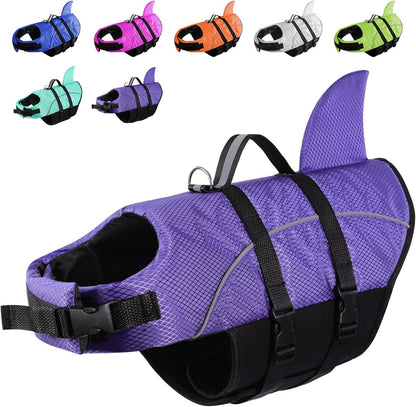 Ripstop Dog Life Jacket Shark Life Vest for Dogs, Safety Lifesaver with High Buoyancy and Lift Handle for Small and Medium Breeds（Rose Red XS）