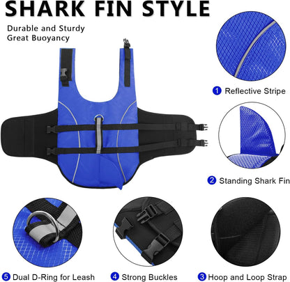 Ripstop Dog Life Jacket Shark Life Vest for Dogs, Safety Lifesaver with High Buoyancy and Lift Handle for Small and Medium Breeds（Rose Red XS）