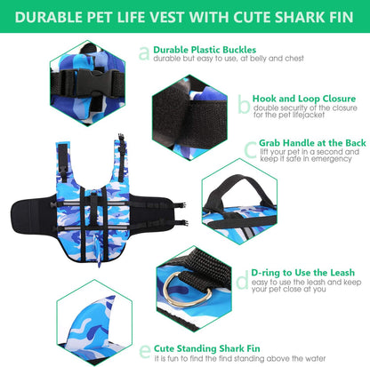 Ripstop Dog Life Jacket Shark Life Vest for Dogs, Safety Lifesaver with High Buoyancy and Lift Handle for Small and Medium Breeds（Rose Red XS）