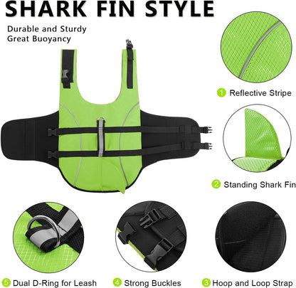 Ripstop Dog Life Jacket Shark Life Vest for Dogs, Safety Lifesaver with High Buoyancy and Lift Handle for Small and Medium Breeds（Rose Red XS）