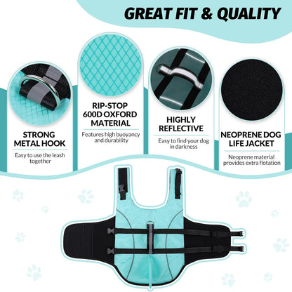 Ripstop Dog Life Jacket Shark Life Vest for Dogs, Safety Lifesaver with High Buoyancy and Lift Handle for Small and Medium Breeds（Rose Red XS）