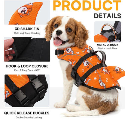 Ripstop Dog Life Jacket Shark Life Vest for Dogs, Safety Lifesaver with High Buoyancy and Lift Handle for Small and Medium Breeds（Rose Red XS）