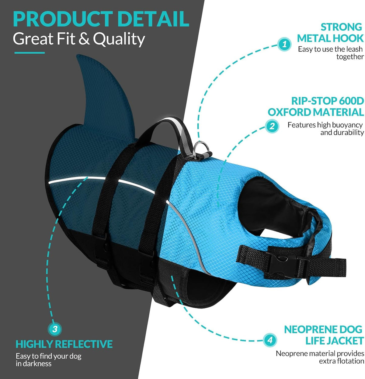 Ripstop Dog Life Jacket Shark Life Vest for Dogs, Safety Lifesaver with High Buoyancy and Lift Handle for Small and Medium Breeds（Rose Red XS）