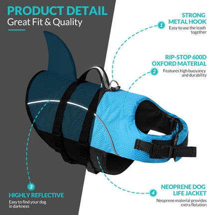 Ripstop Dog Life Jacket Shark Life Vest for Dogs, Safety Lifesaver with High Buoyancy and Lift Handle for Small and Medium Breeds（Rose Red XS）