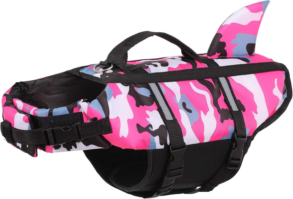 Ripstop Dog Life Jacket Shark Life Vest for Dogs, Safety Lifesaver with High Buoyancy and Lift Handle for Small and Medium Breeds（Rose Red XS）