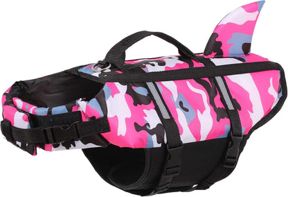 Ripstop Dog Life Jacket Shark Life Vest for Dogs, Safety Lifesaver with High Buoyancy and Lift Handle for Small and Medium Breeds（Rose Red XS）