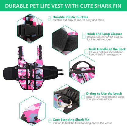 Ripstop Dog Life Jacket Shark Life Vest for Dogs, Safety Lifesaver with High Buoyancy and Lift Handle for Small and Medium Breeds（Rose Red XS）