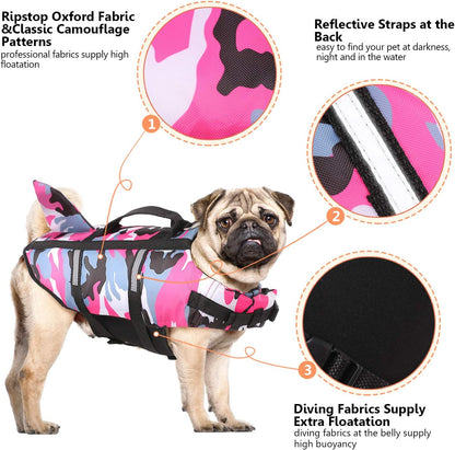 Ripstop Dog Life Jacket Shark Life Vest for Dogs, Safety Lifesaver with High Buoyancy and Lift Handle for Small and Medium Breeds（Rose Red XS）