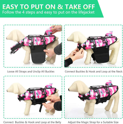 Ripstop Dog Life Jacket Shark Life Vest for Dogs, Safety Lifesaver with High Buoyancy and Lift Handle for Small and Medium Breeds（Rose Red XS）