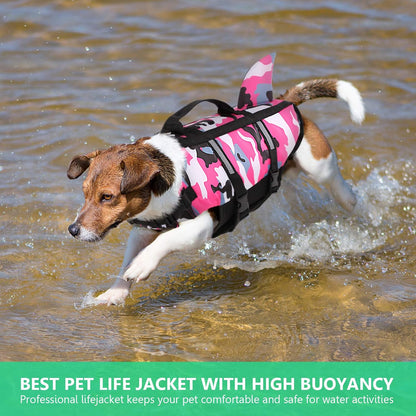 Ripstop Dog Life Jacket Shark Life Vest for Dogs, Safety Lifesaver with High Buoyancy and Lift Handle for Small and Medium Breeds（Rose Red XS）