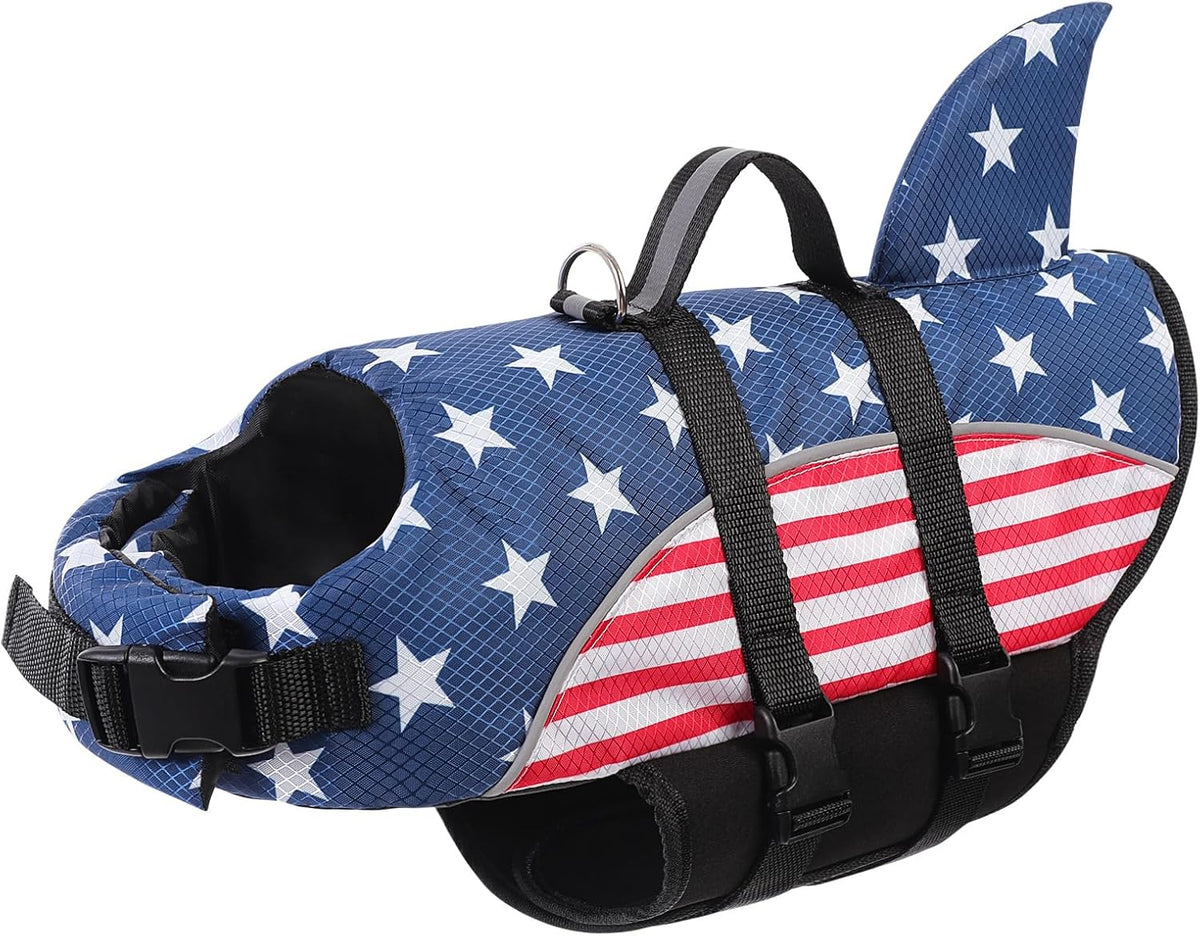 Ripstop Dog Life Jacket Shark Life Vest for Dogs, Safety Lifesaver with High Buoyancy and Lift Handle for Small and Medium Breeds（Rose Red XS）