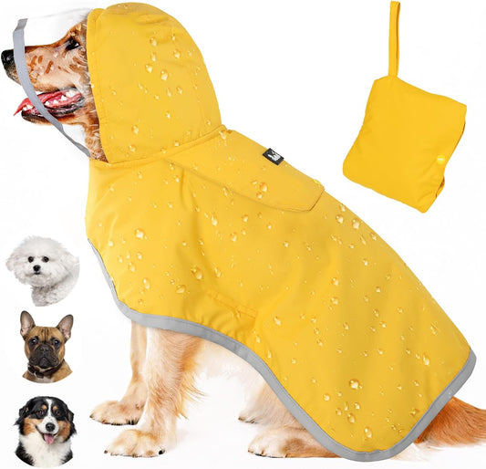 Dog Raincoat, Waterproof Rain Jacket, Clear Hood & Reflective Rim