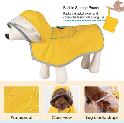Dog Raincoat, Waterproof Rain Jacket, Clear Hood & Reflective Rim