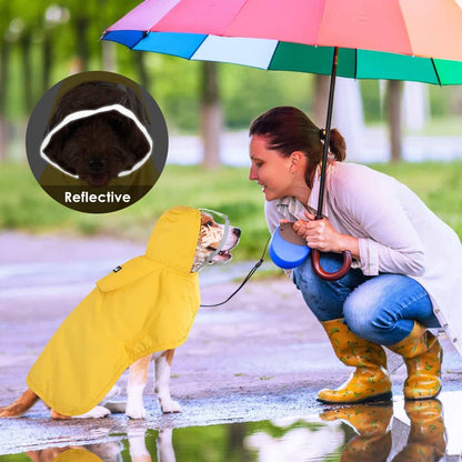 Dog Raincoat, Waterproof Rain Jacket, Clear Hood & Reflective Rim