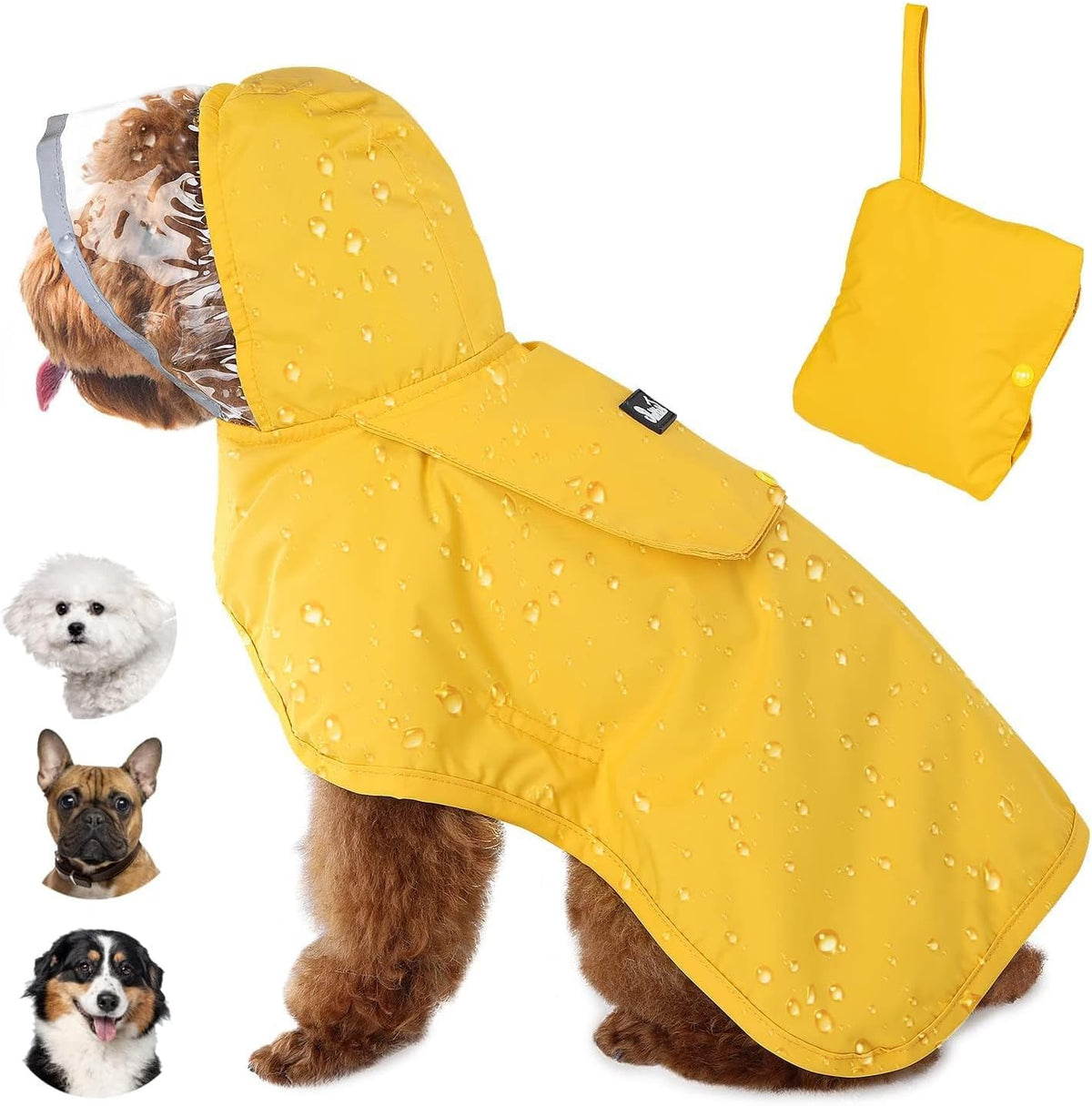 Dog Raincoat, Waterproof Rain Jacket, Clear Hood & Reflective Rim