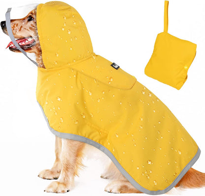 Dog Raincoat, Waterproof Rain Jacket, Clear Hood & Reflective Rim