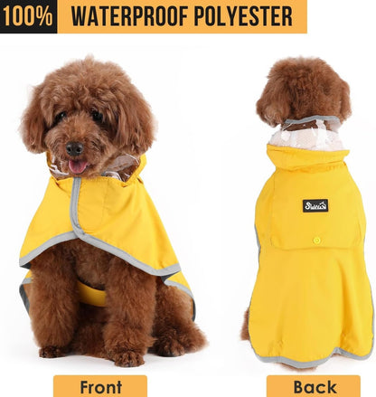 Dog Raincoat, Waterproof Rain Jacket, Clear Hood & Reflective Rim