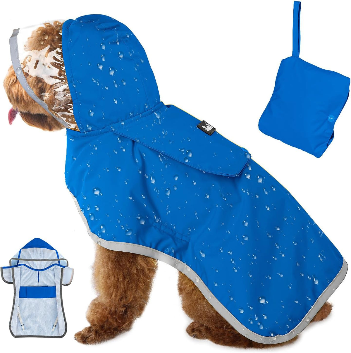 Dog Raincoat, Waterproof Rain Jacket, Clear Hood & Reflective Rim