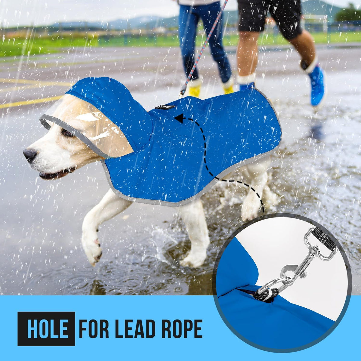 Dog Raincoat, Waterproof Rain Jacket, Clear Hood & Reflective Rim