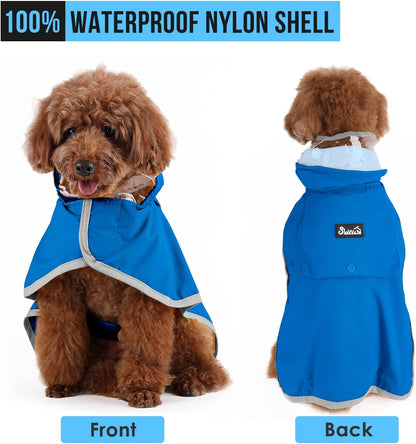Dog Raincoat, Waterproof Rain Jacket, Clear Hood & Reflective Rim