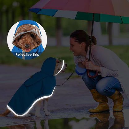 Dog Raincoat, Waterproof Rain Jacket, Clear Hood & Reflective Rim