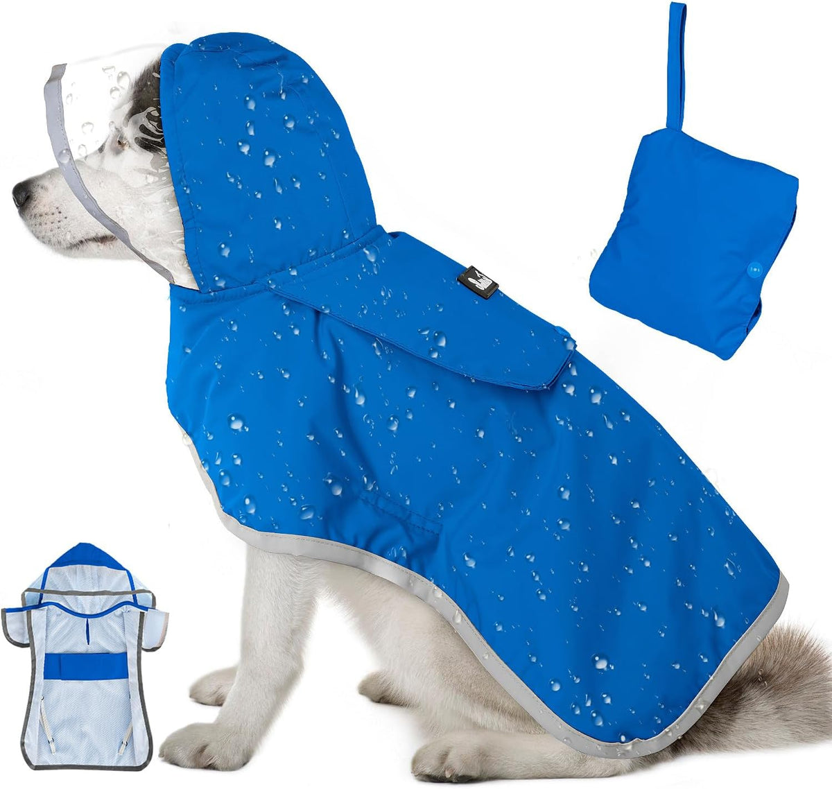 Dog Raincoat, Waterproof Rain Jacket, Clear Hood & Reflective Rim