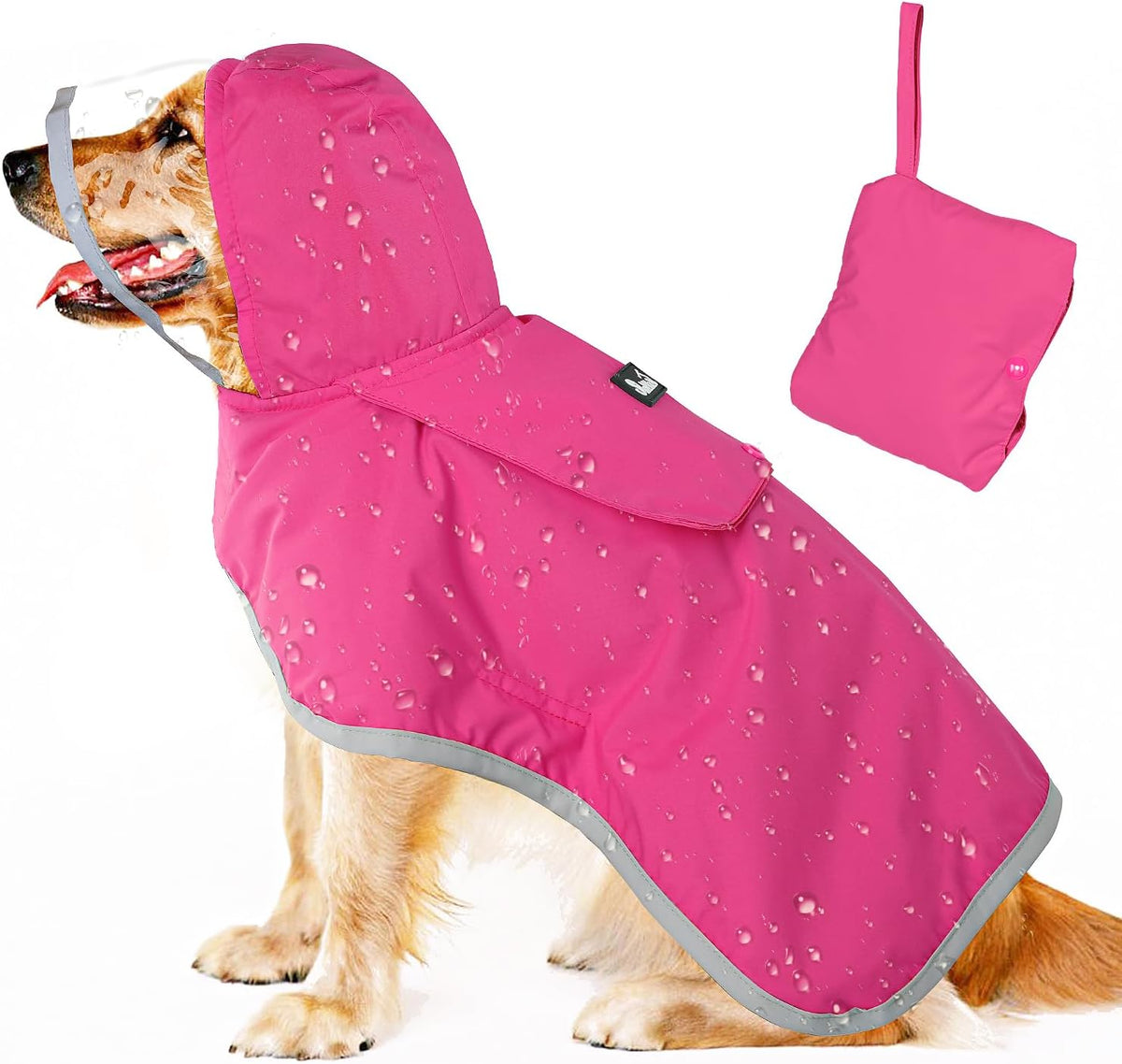 Dog Raincoat, Waterproof Rain Jacket, Clear Hood & Reflective Rim