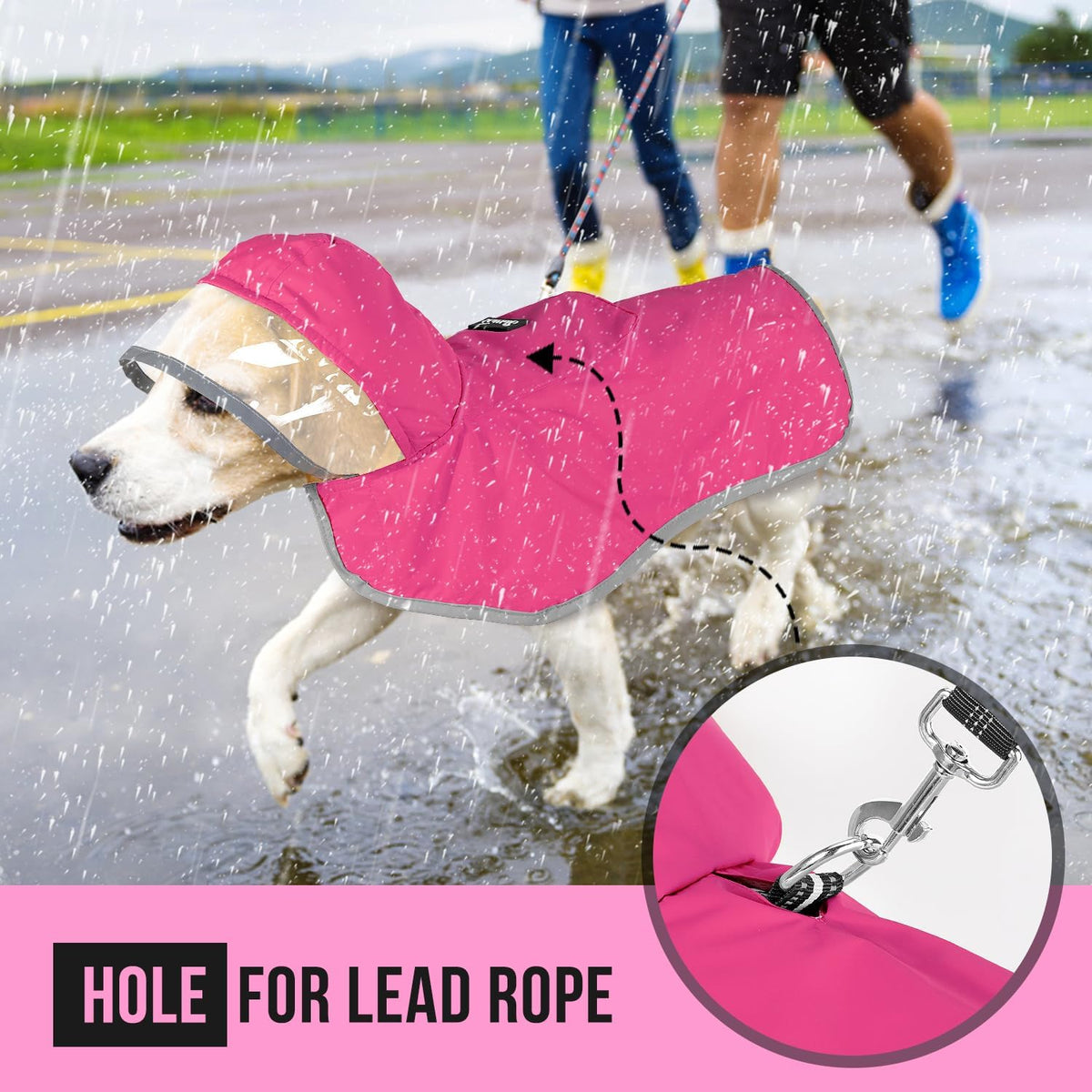 Dog Raincoat, Waterproof Rain Jacket, Clear Hood & Reflective Rim