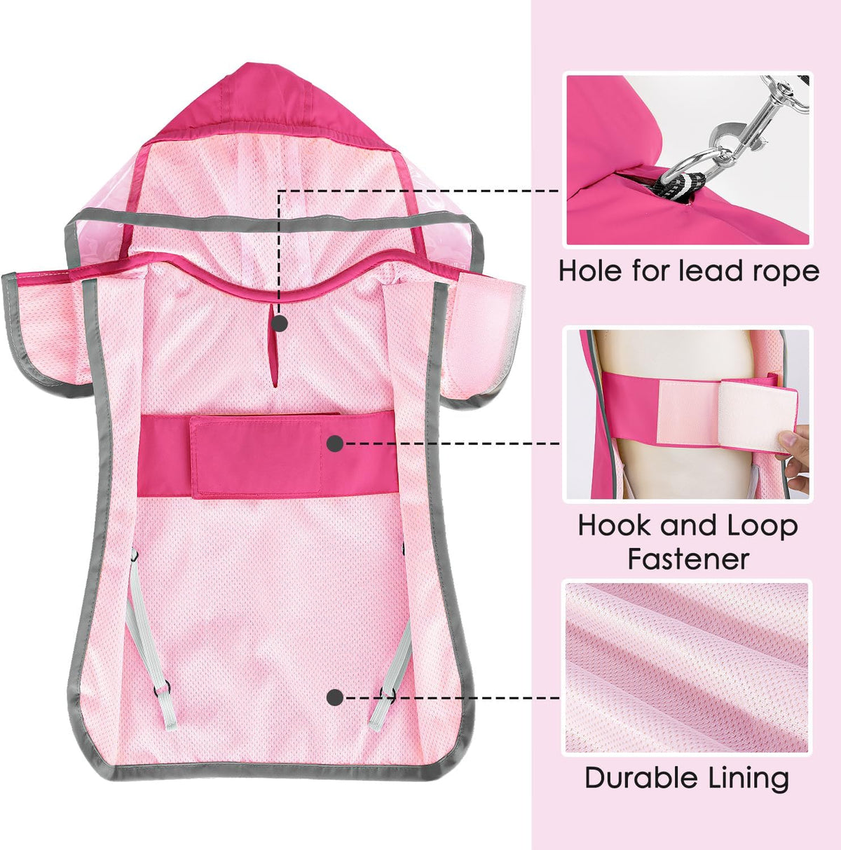 Dog Raincoat, Waterproof Rain Jacket, Clear Hood & Reflective Rim