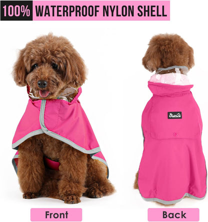 Dog Raincoat, Waterproof Rain Jacket, Clear Hood & Reflective Rim