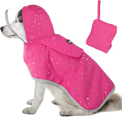 Dog Raincoat, Waterproof Rain Jacket, Clear Hood & Reflective Rim