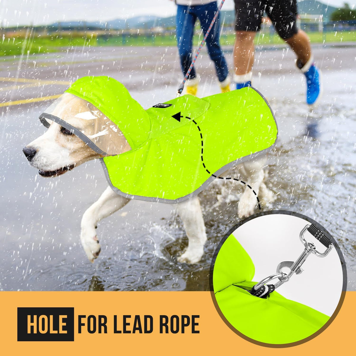 Dog Raincoat, Waterproof Rain Jacket, Clear Hood & Reflective Rim