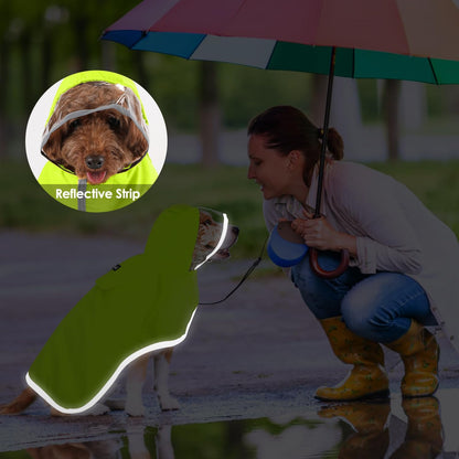 Dog Raincoat, Waterproof Rain Jacket, Clear Hood & Reflective Rim
