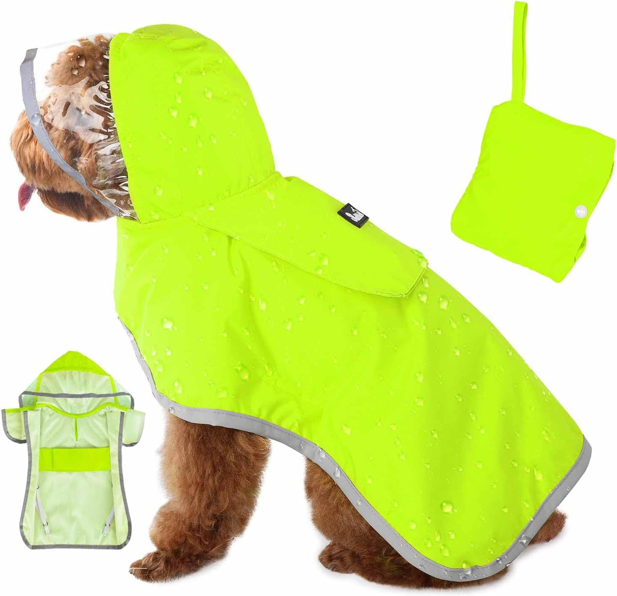 Dog Raincoat, Waterproof Rain Jacket, Clear Hood & Reflective Rim