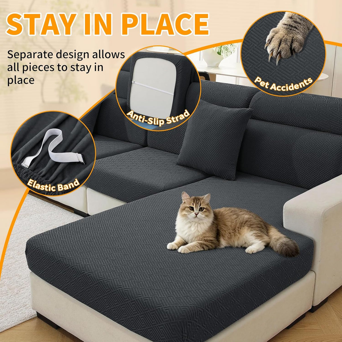4-Piece Stretch Sofa Cover, Washable Couch Covers for Dog | 71"-91"(3 Cushions),Light Gray（Big Sale),Anti-pilling & Wear-Resistant,Pet Friendly, Washable.Ideal for Living room