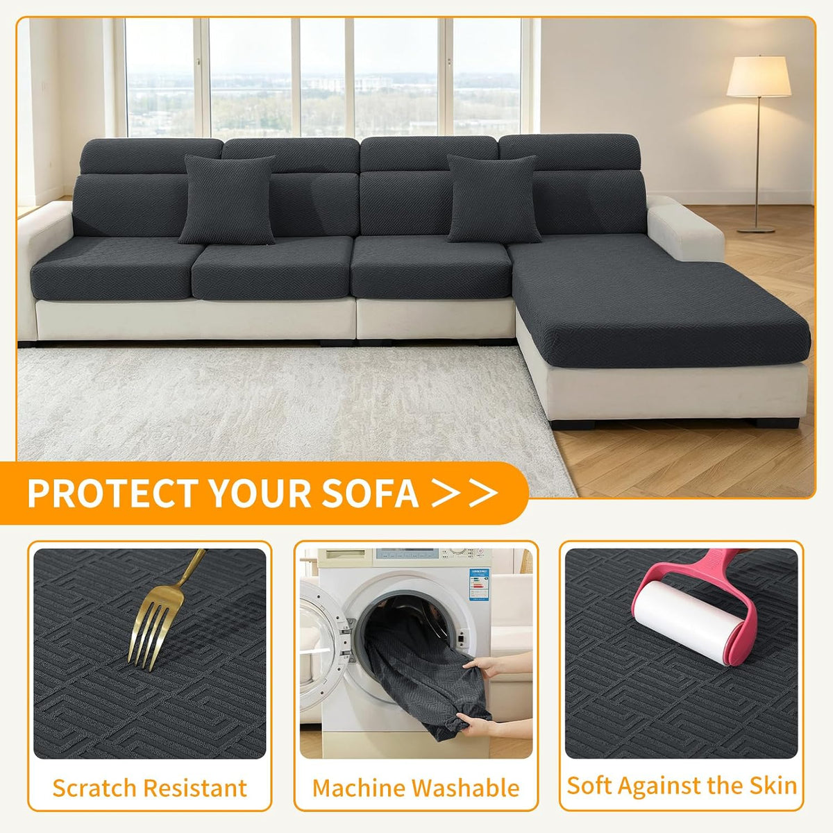 4-Piece Stretch Sofa Cover, Washable Couch Covers for Dog | 71"-91"(3 Cushions),Light Gray（Big Sale),Anti-pilling & Wear-Resistant,Pet Friendly, Washable.Ideal for Living room