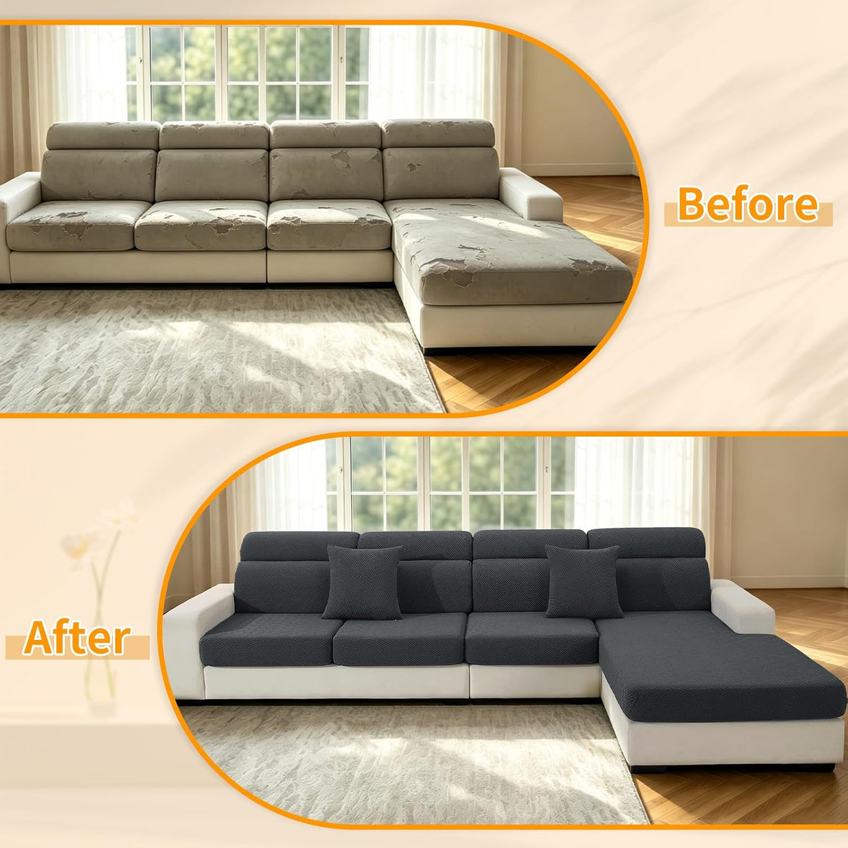 4-Piece Stretch Sofa Cover, Washable Couch Covers for Dog | 71"-91"(3 Cushions),Light Gray（Big Sale),Anti-pilling & Wear-Resistant,Pet Friendly, Washable.Ideal for Living room